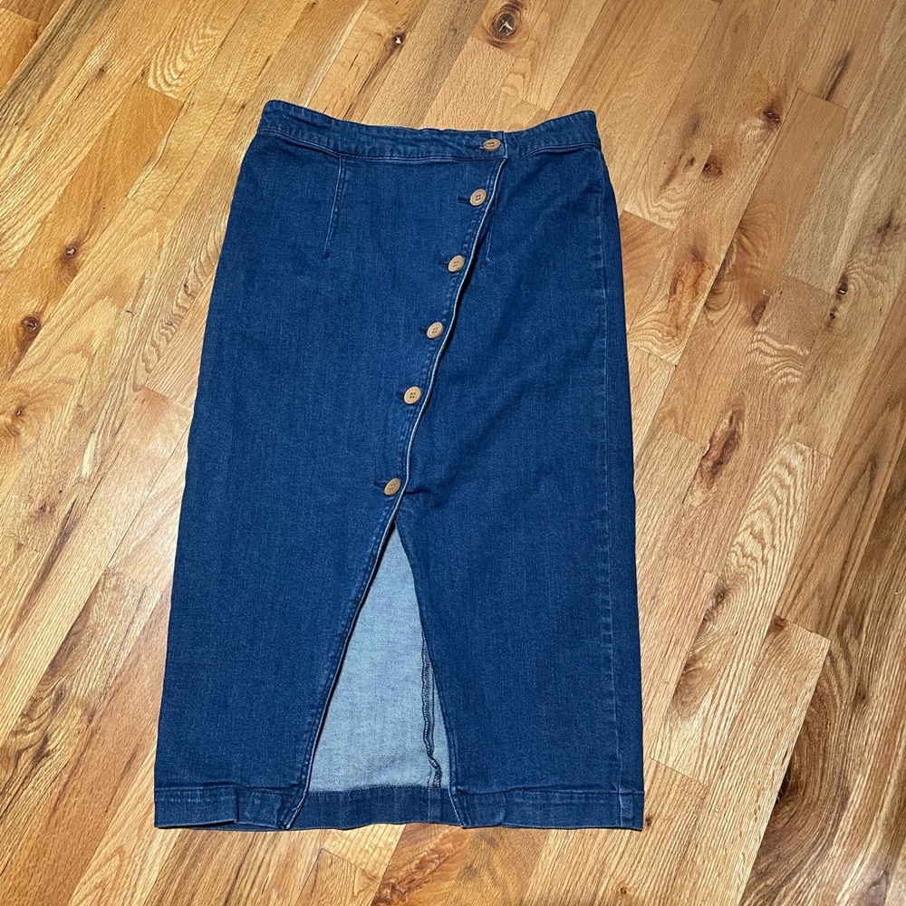 Denim Button-Front Skirt